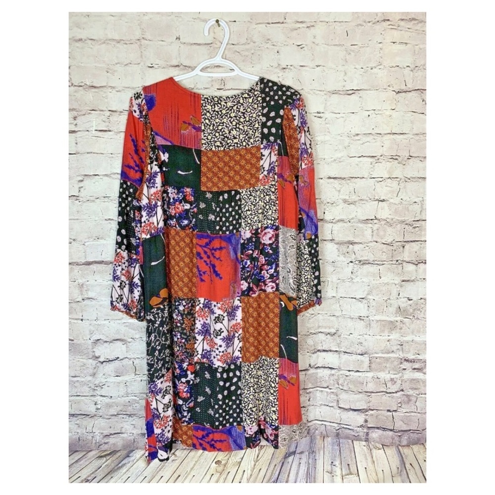 Sold - Anthropologie Dress One September Arcata Boho Patchwork Rayon - Picture 4 of 12